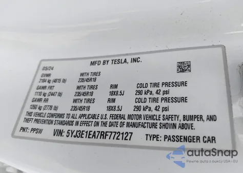 2024 Tesla Model 3 Long Range Dual Motor All-Wheel Drive/Rear-Wheel Drive из США, поврежденный, VIN 5YJ3E1EA7RF772127